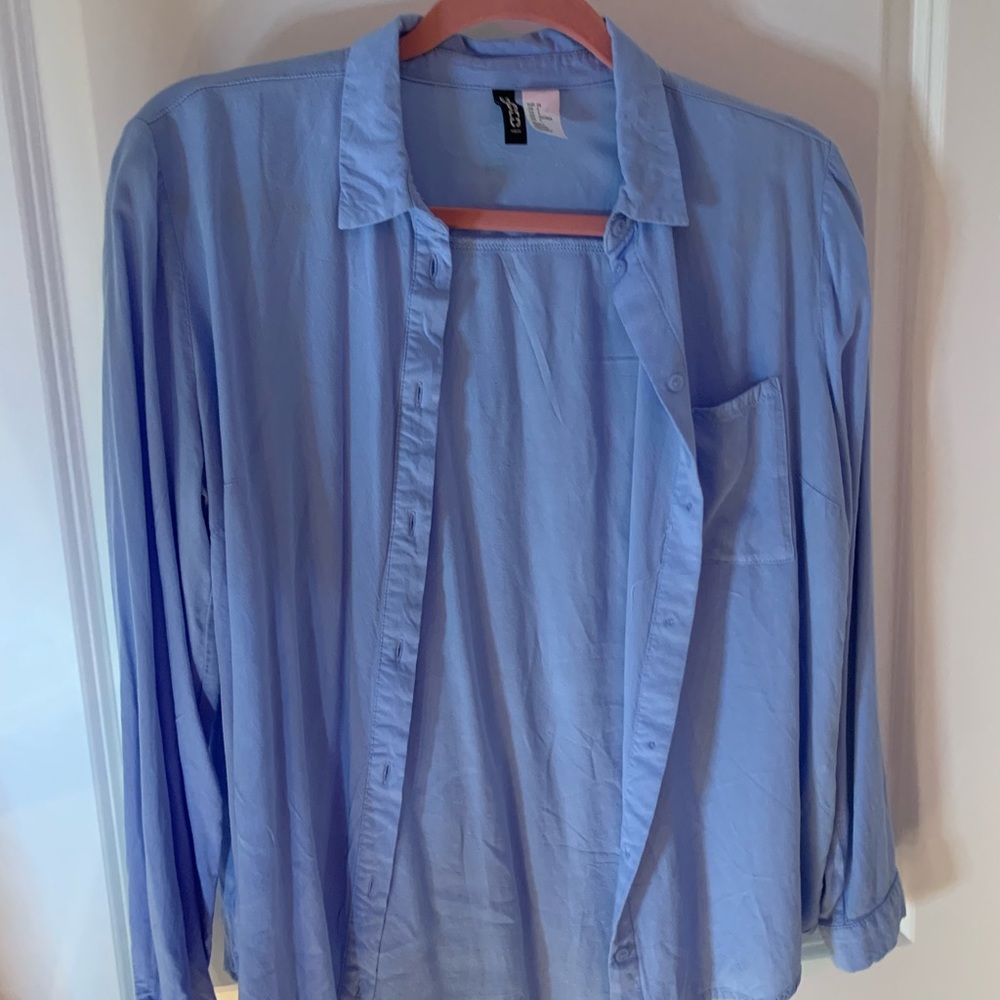 Light blue flowy button up shirt by H&M, size S, very soft